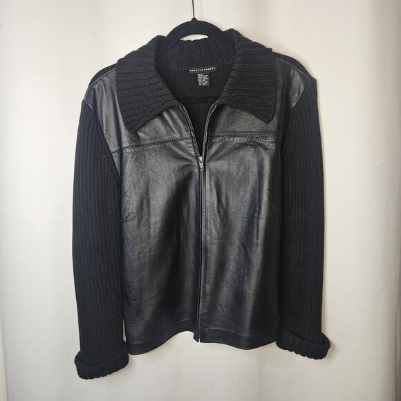 Leather Sweather Jacket By Maurice Sasson Large Vtg Black Sweater Coat - Picture 2 of 7